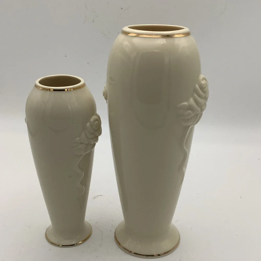 Pair of Lenox Bud Vases with Embossed Rose Design